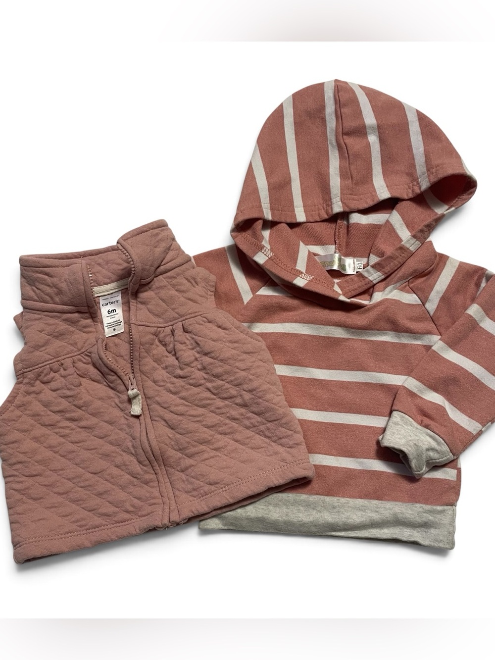 Lot 2 Baby Girls Jackets Carters Quilted & Chuya Striped Hoodie 6 mo